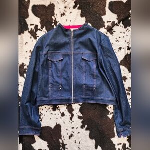 WOMEN'S 80'S COLLARLESS JEAN JACKET - MULTI